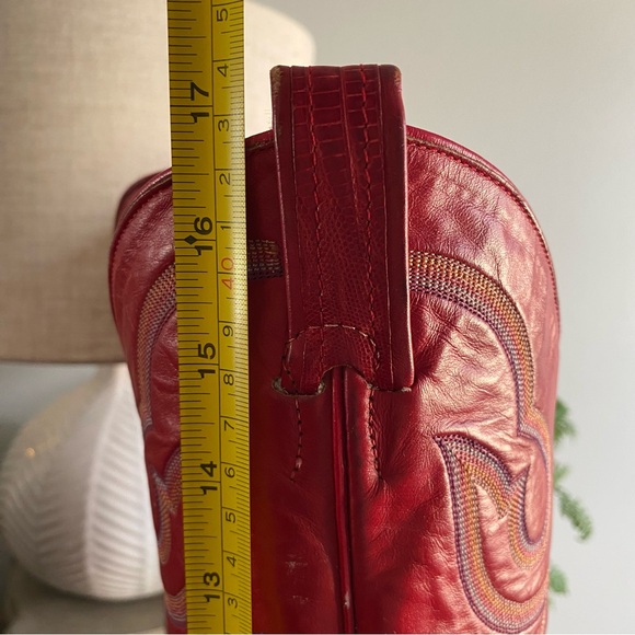Vtg LARRY MAHAN 80s Exotic Lizard Tall Western Cowboy Cowgirl Boots 8 B Red - Picture 11 of 16